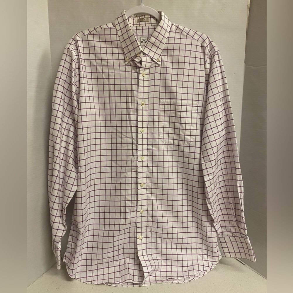 Peter Millar White Button-Down Shirt with Purple Windowpane